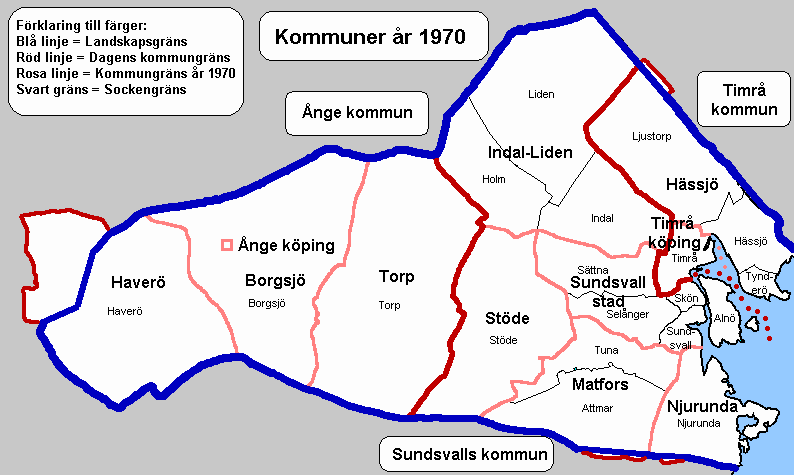 Medelpads socknar, landskommuner och kommuner 1970