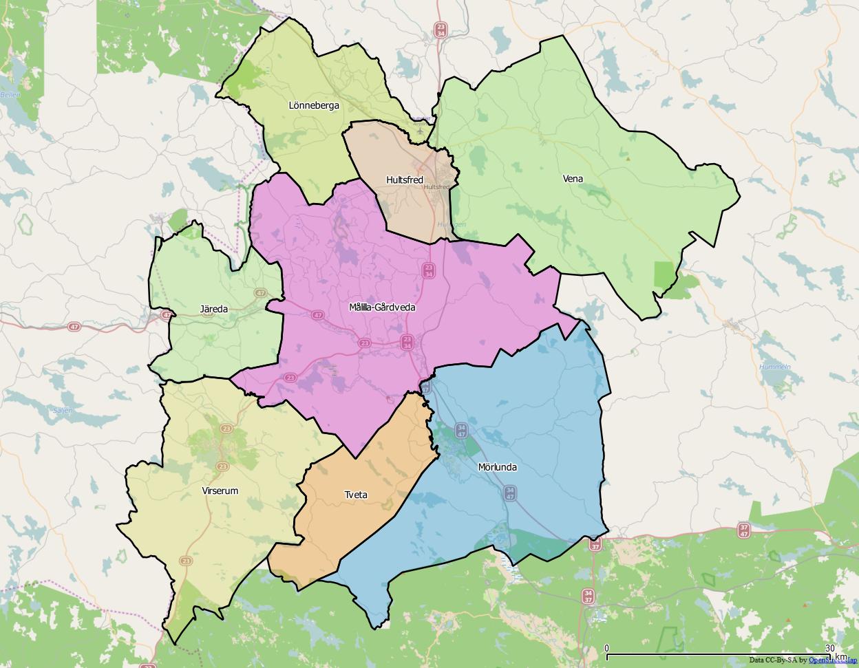 Distrikt i Hultfreds kommun