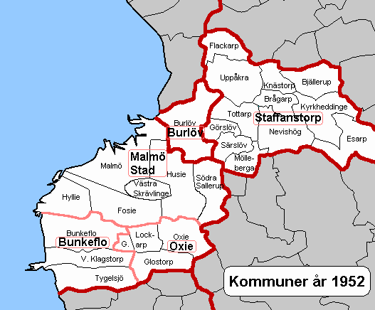 Socknar och landskommuner i Burlöv, Staffanstorps och Malmö kommuner 1952