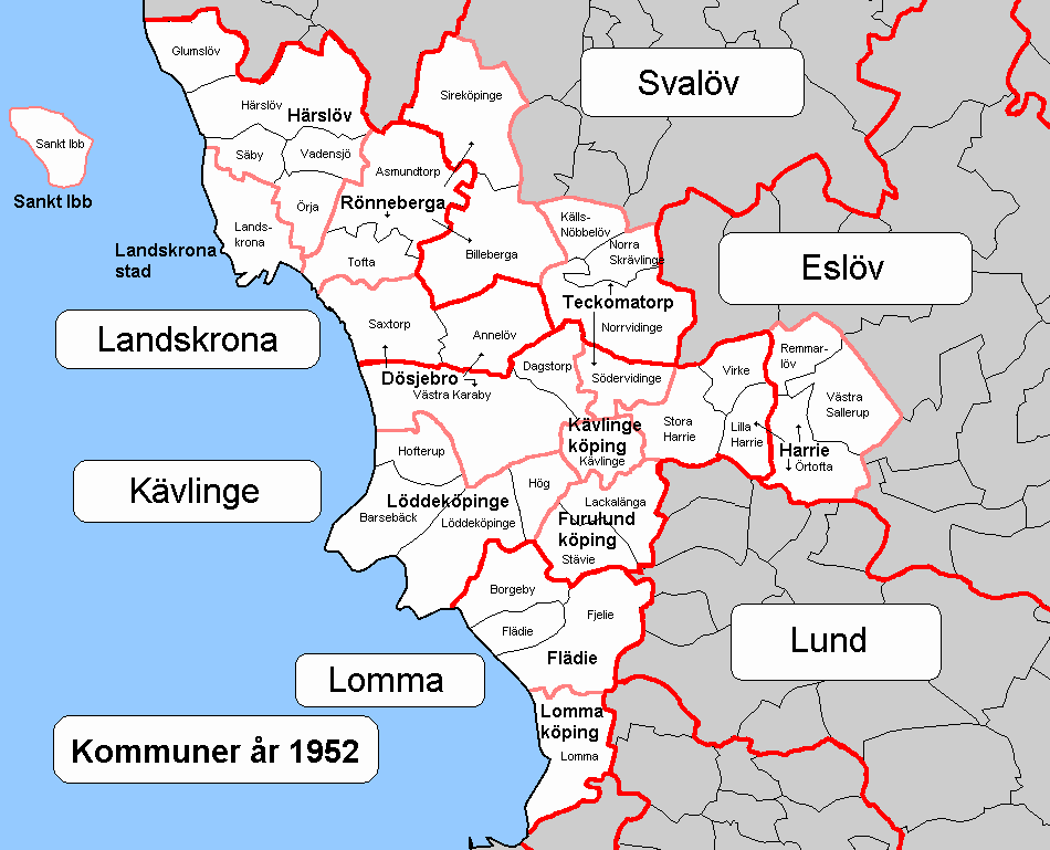 Socknar i Lomma, Kävlinge och Landskrona kommun 1952