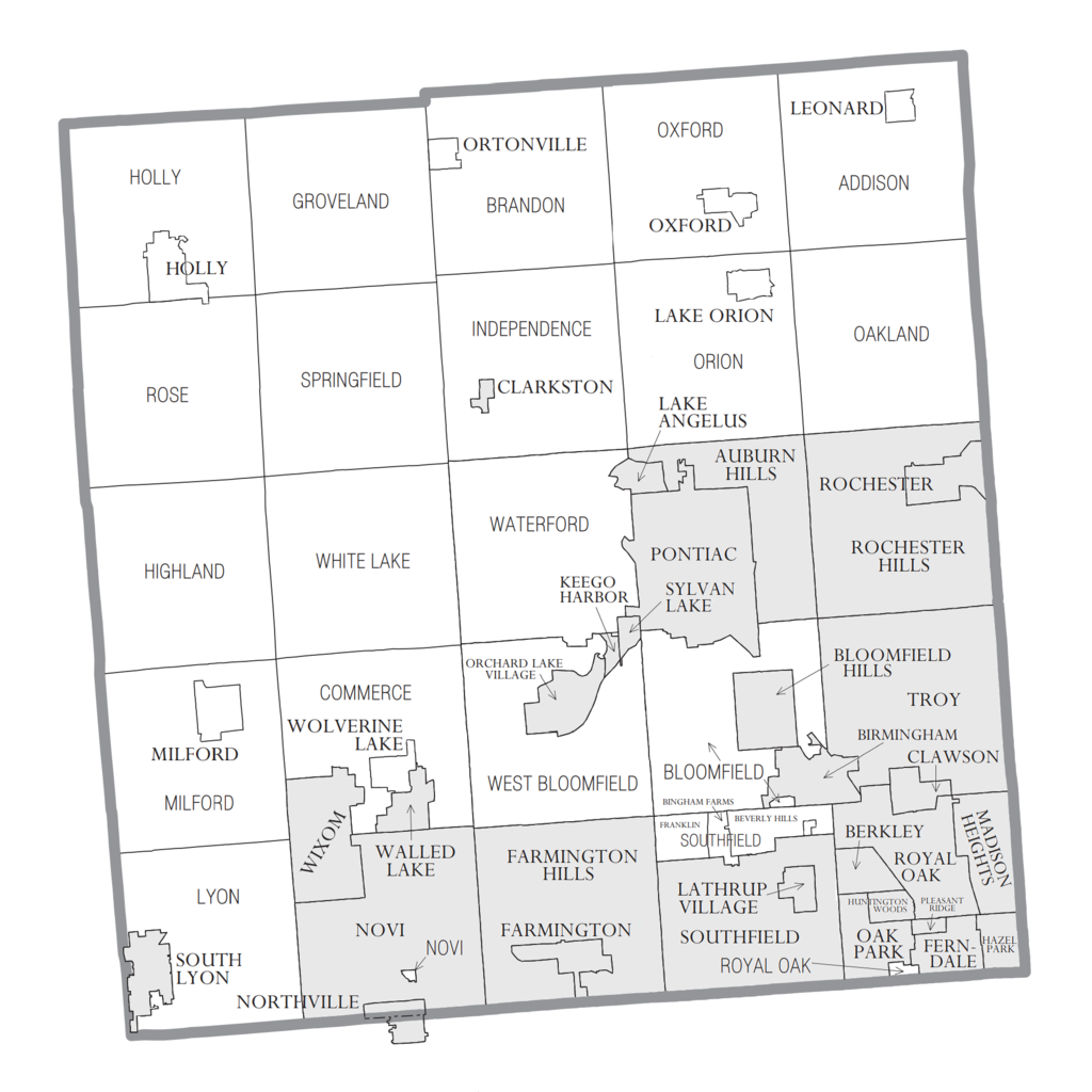 Townships & cities i Okland county