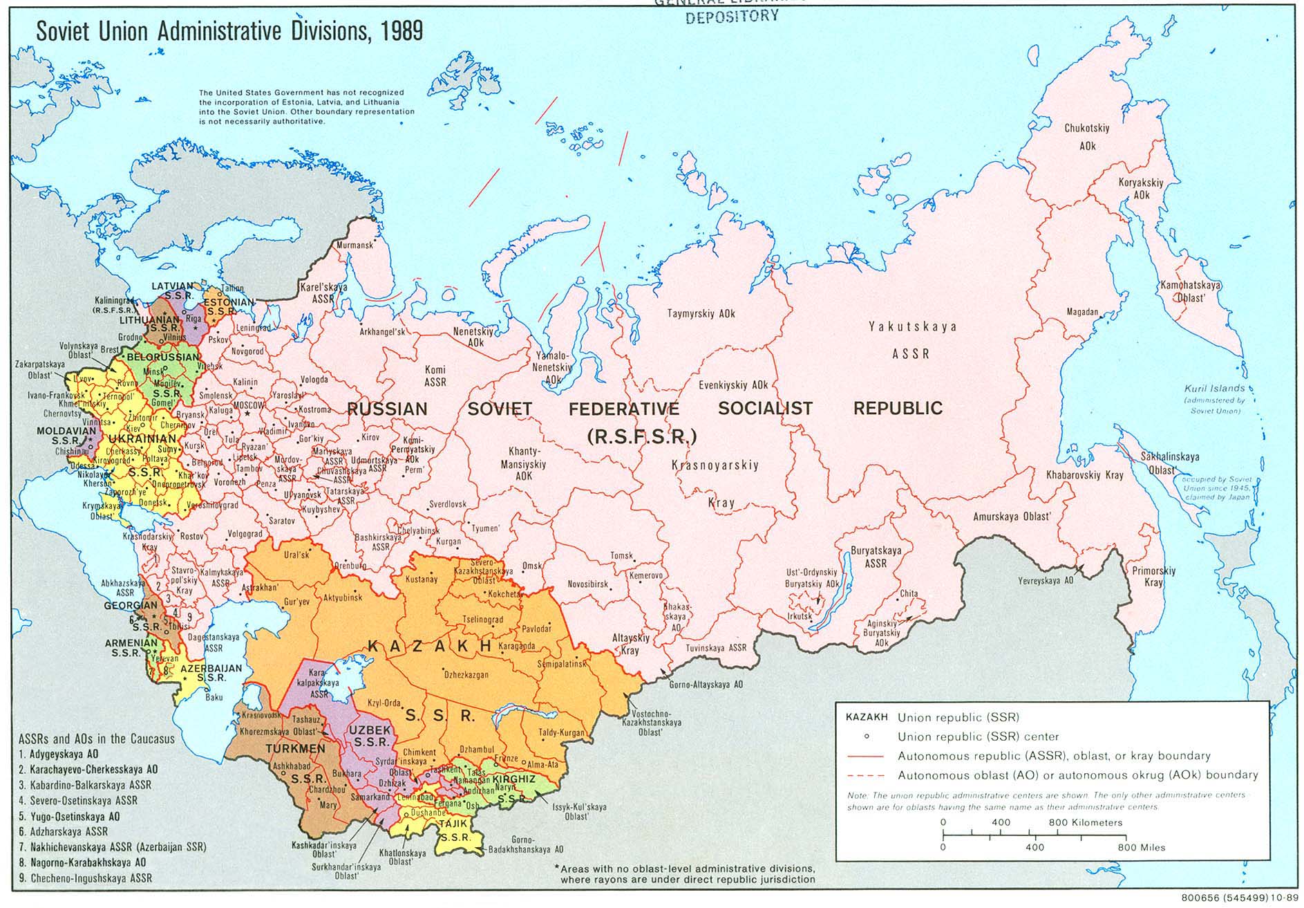 Sovjetunionens administrativa indelning år 1989