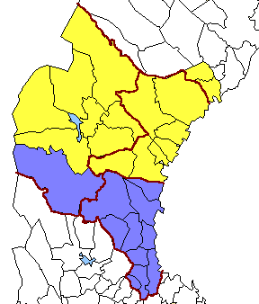 Härnösands län (gult) i Västernorrland