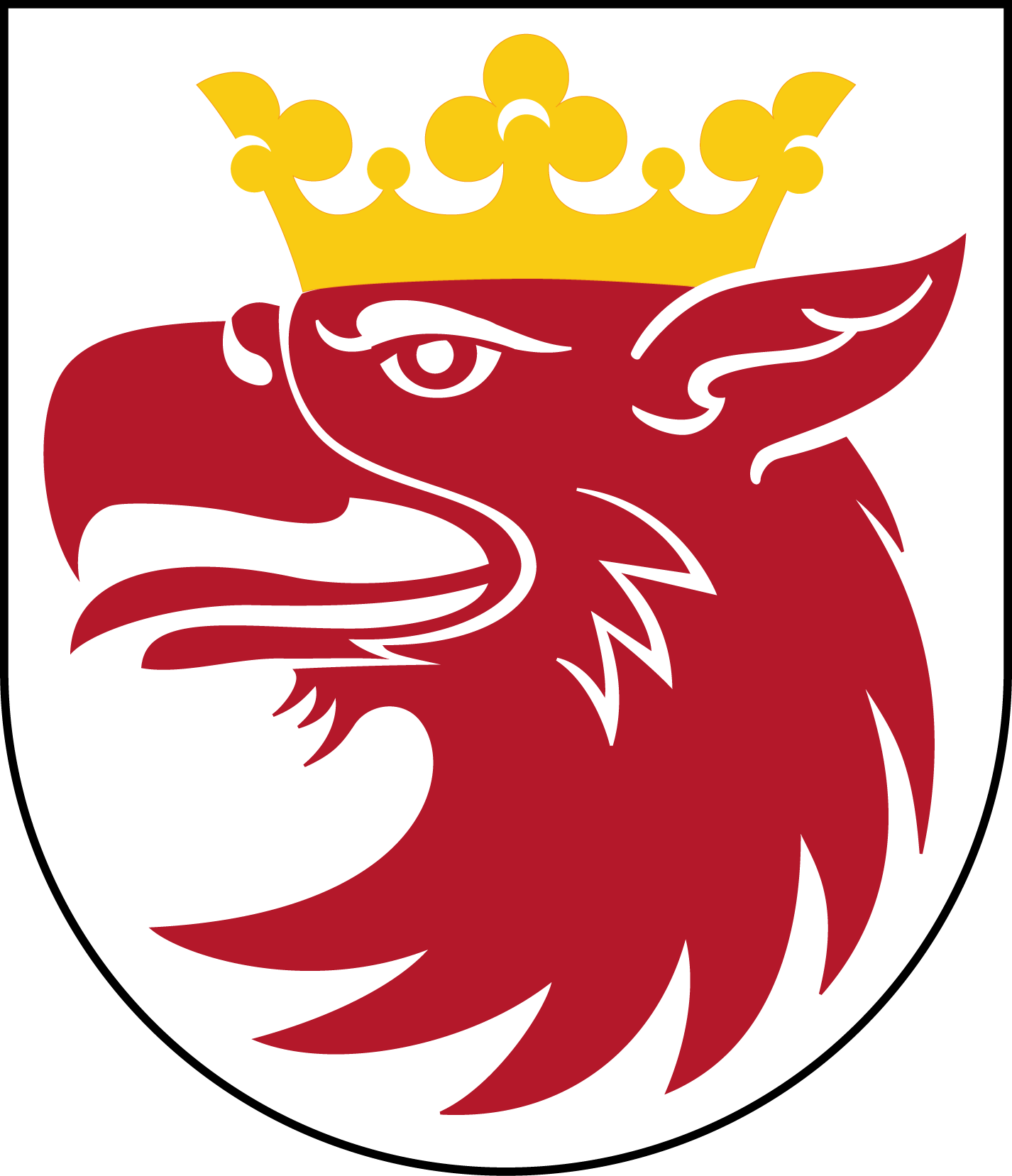 Malmö kommun:I silverfält ett rött, med gyllene krona krönt griphuvud.